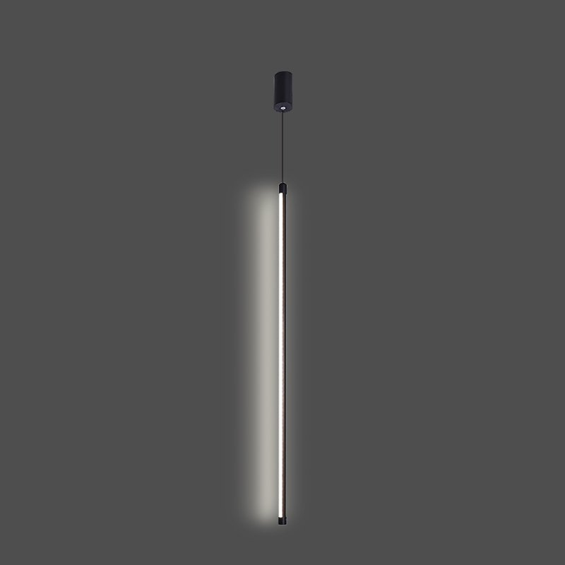 Linear LED pendant light with black architectural profile for modern projects